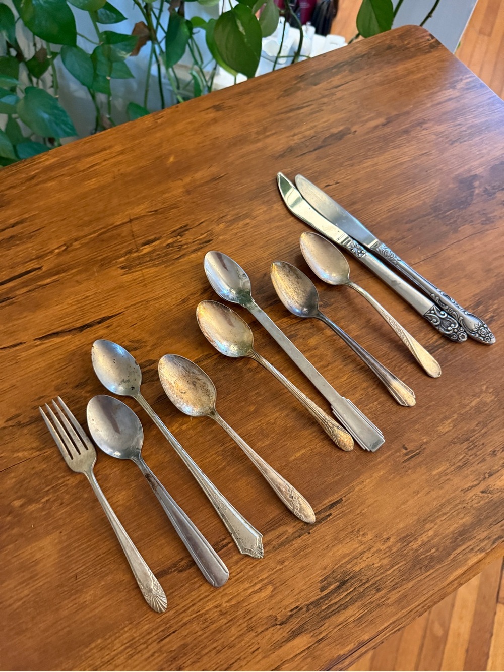 Vintage Mixed-Pattern Stainless Flatware Set in Tarnished Silver